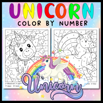 Preview of Unicorn Color By Number - Summer Color By Number - Unicorn Coloring Pages