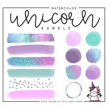 Preview of Unicorn Color Clip Art - Watercolor Circles & Brushstrokes