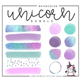 Unicorn Color Clip Art - Watercolor Circles & Brushstrokes