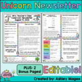 Unicorn Colorful Editable Classroom Newsletter Template wi