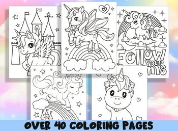 Preview of Unicorn Coloring Book, New 40 Printable Cute Unicorn Coloring Pages for Kids