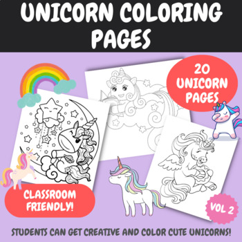 Unicorn Coloring Pages | Cute Unicorn Coloring Pages | Vol 2 | TPT