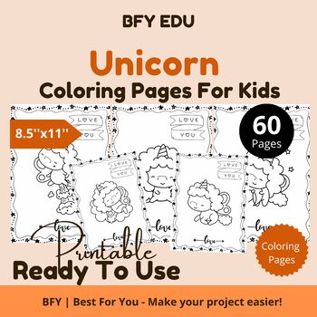 Preview of Unicorn*Coloring Pages For Kids 8.5x11 60 pages