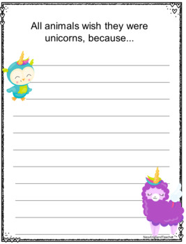 unicorn creative writing prompts printable worksheets by newenglandteacher