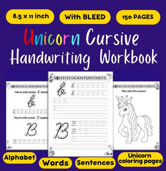 Preview of Unicorn Cursive Handwriting Workbook