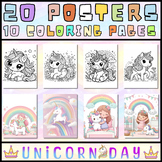 Unicorn Day 2024 Bulletin Board Posters with coloring page