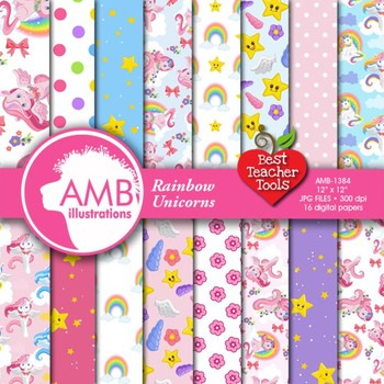 Preview of Unicorn Digital Papers, Rainbow Unicorns, {Best Teacher Tools} AMB-1384