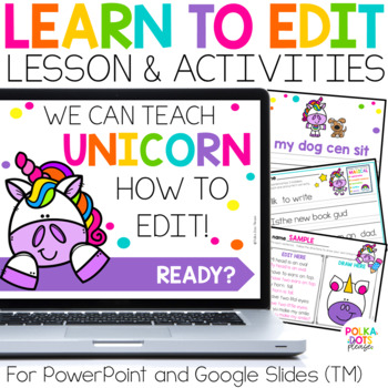 Preview of Unicorn Editing and Writing Complete Sentences for PowerPoint & Google (TM)