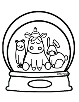 Preview of Unicorn & Friends - Snow Globe Coloring Page (2 pages)