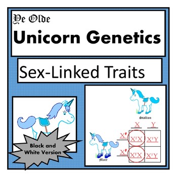 Preview of Unicorn Genetics Sex Linked Traits Punnett Squares Worksheet MendelianGeneticsBW