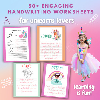 Preview of Unicorn Handwriting Workbook for Kids Ages 8-12