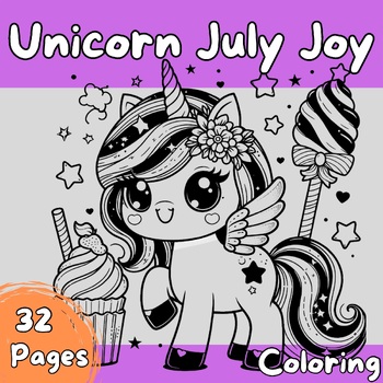 Preview of Unicorn July Joy (CR0005) Coloring Book,Pages,4th July,Independent Day,Activity