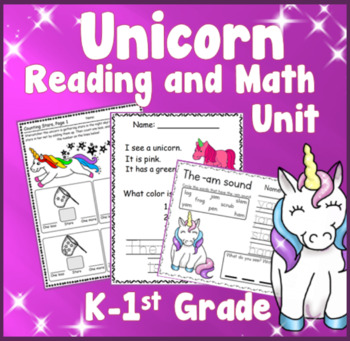 Unicorn Kindergarten 1st Grade Math Reading and Writing Unit | TpT