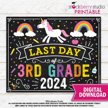Preview of Unicorn Last Day of 3rd Grade Sign Girl Last Day of 3rd Grade Sign Last Day 2024