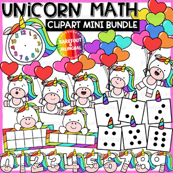 Preview of Unicorn Math Clipart Mini Bundle - 6 Sets in 1 - Numbers, Dice Clipart & More