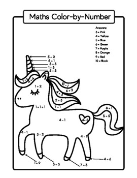 Unicorn Addition Color By Number Worksheets