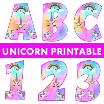 Preview of Unicorn Party Printables : Alphabet Letters and Number