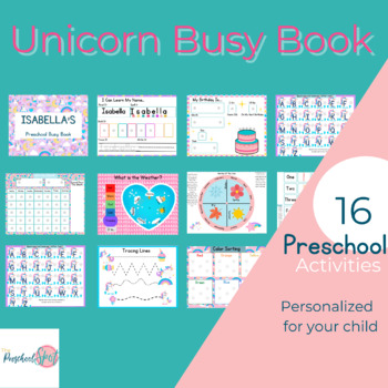 Preview of Unicorn Preschool Busy Book/Preschool Printables/Preschool Activities/Preschool