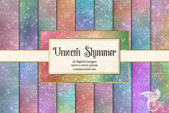 Unicorn Shimmer digital paper - pastel rainbow glitter sparkle textures