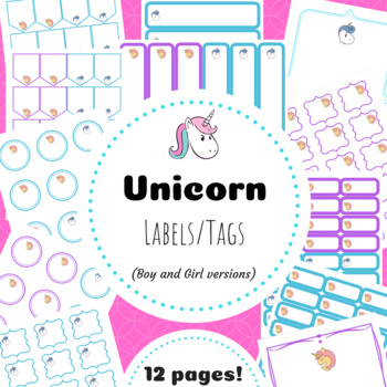 unicorn tags and labels by teach me store teachers pay teachers