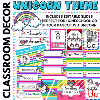 Preview of Unicorn Classroom Decor BUNDLE | Jobs | Calendar | Editable Pages | Posters 
