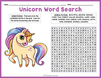unicorn word search fun by puzzles to print teachers pay