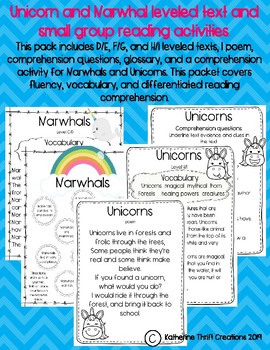 unicorns and narwhals reading comprehension leveled text tpt