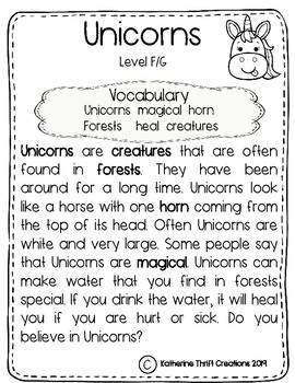unicorns and narwhals reading comprehension leveled text tpt