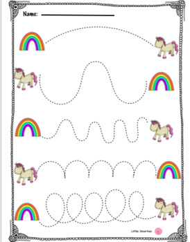 unicorn and rainbow fine motor practice bundle worksheets