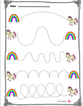 Unicorn and Rainbow Fine motor Practice set worksheets by LittleSmartiesYYC