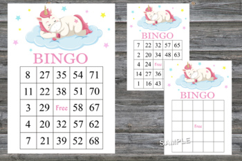 unicorn bingo game unicorn printable bingo cards 60 bingo cards 318