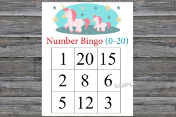 unicorn bingo game unicorn bingo cards number bingo 0 20 bingo kids 378