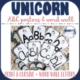 Unicorn cursive & print alphabet posters, word wall letter