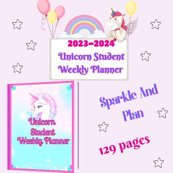 Preview of Unicorn student weekly planner 2023-2024