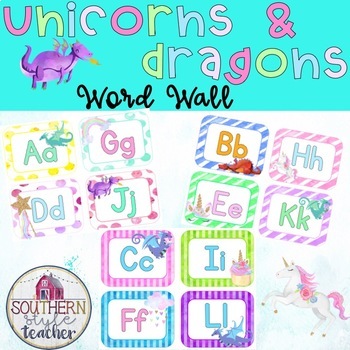 Preview of Unicorns and Dragons Classroom Decor Word Wall