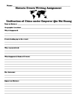 Preview of Unification of China under Emperor Qin Shi Huang WRITING ASSIGNMENT