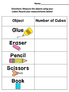 Cube Measuring Objects Worksheet by ATeachingBear