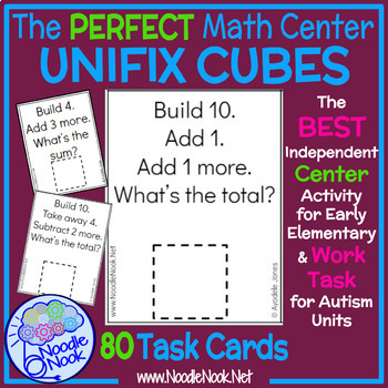 Preview of Linking Cubes Addition and Subtraction BUNDLE - Math Center Task Cards