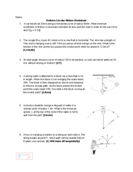 Preview of Uniform Circular Motion Worksheet