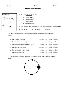 Preview of Uniform Circular Motion Worksheet or Guided Notes