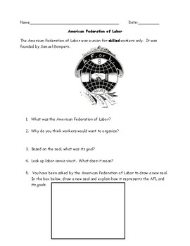 American Labor Unions Matching Worksheet by Laura Arkeketa