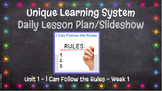 Unique Learning System Daily Lesson Plan/Slideshow Unit 1 Week 1