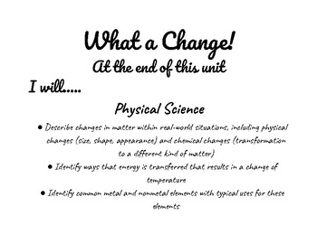 Preview of Unique Learning System January Unit "What a Change!" I will Statements