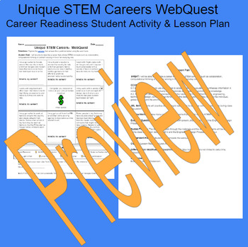Preview of Unique STEM Careers WebQuest with Career Readiness Lesson Plan