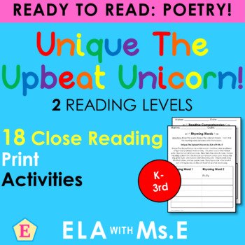 Preview of Unique The Upbeat Unicorn | Close Reading | PDF |