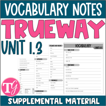Preview of Unit 1.3 Vocabulary Worksheet to Supplement ASL TrueWay Curriculum