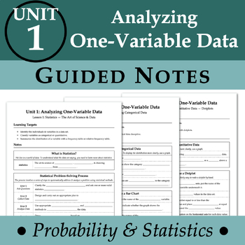 Preview of Unit 1 Analyzing One-Variable Data NOTES BUNDLE (ProbStat)