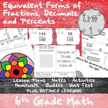 Preview of Equivalency and Percents - Unit 1 - 6th Grade + Distance Learning