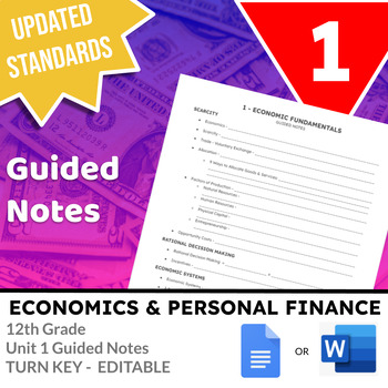 Preview of Unit 1 - Economic Fundamentals Guided Notes - SSEF1, SSEF2, SSEF3, & SSEF4