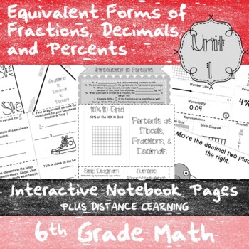 Preview of Equivalency and Percents - Unit 1 - 6th Grade - Notes + Distance Learning